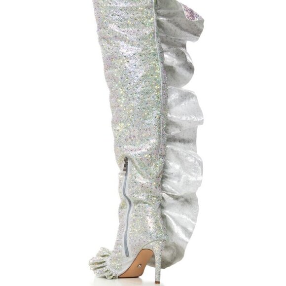 AZALEA WANG " FOREVER FLAUNTING "SILVER RUFFLE RHINESTONE BOOT( BRAND NEW !!!!!! - Picture 3 of 7